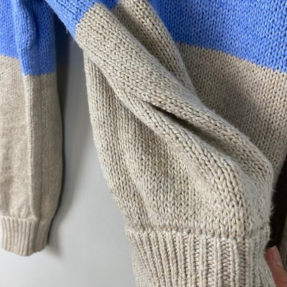 Aerie Mock Neck Sweater Blue Tan Striped Casual Cozy Pullover Size XS - Picture 5 of 11